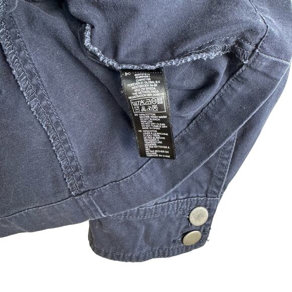 Forever 21 Navy Blue Cotton Utility Field Jacket Women’s Size 10 Button Flap - Picture 5 of 9